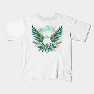 Angel Wings Blue Watercolor with Love Kids T-Shirt